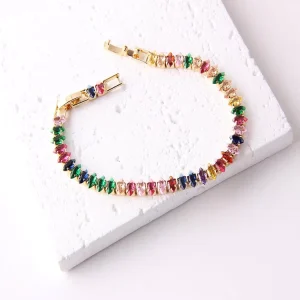 Fashion 20cm Cubic Zircon Dainty Colorful Brass Bracelet Link Chain CZ Stone PVD Gold Plated Tennis Bracelets Women