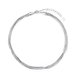 Fashion 3 Layer Snake Bone Chain S925 Sterling Silver Snake Anklet Bracelet