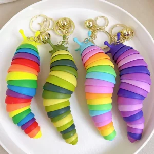 Fashion 3D Articulated Slug Fidget Toy Keychain Funny Prank Insect Rainbow Caterpillar Flexible Stress Relief Toy Gift