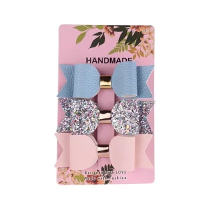 Fashion 3pcs set Designer Hair Accessories Hairgrip Candy Color Sequin Leather Bow Hair Clips for Girls
