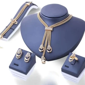Fashion 4 Pcs Set Jewelry Set for Women Gold Plated Crystal Geometric Necklace Earrings Ring for Women Party Gift