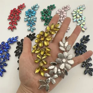 Fashion 5*11cm Multicolor Rhinestone Applique Hotfix Adhesive Flower Sticker Rhinestones For DIY Clothing Shoe Bag Accessories