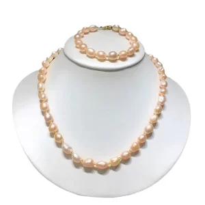 Fashion 7-8mm Baroque Freshwater Pearl Bracelet Necklace Set Natural Hook Shape for Wedding or Gift Strand Chain Type