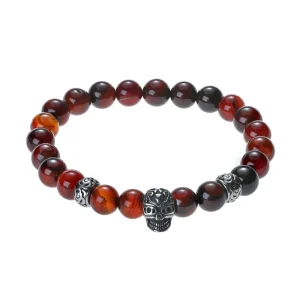 Fashion 8 mm Natural Stone Red Agate Stone Beads Bracelet Handmade Charms Jewelry Men Women Stainless Steel Bracelets