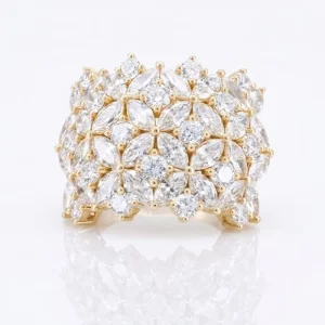 Fashion 9 10 14 18K Gold Hand craved Engagement Diamond Ring Women in Marquise Round Cut Lab Grown Diamond