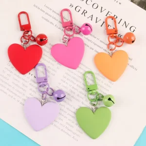 Fashion 9 Candy Colors Bag Key Charm Bell Acrylic Heart Keychain Accessories for Women