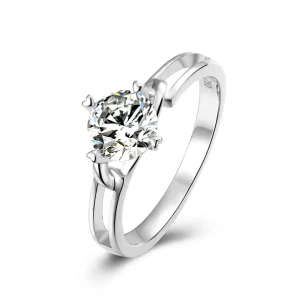 Fashion 925 Silver Engagement Ring Round Brilliant Moissanite Diamond Alternative for Women Wedding Band Ring
