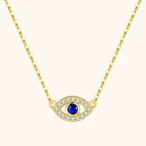 Fashion 925 Sterling Silver 18k Gold Plated Evil Eye Charms Necklace Zircon Dainty Blue Eye Pendant Necklace Women