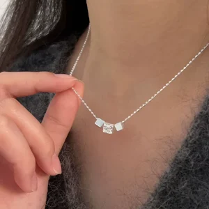 Fashion 925 Sterling Silver 3 Piece Square Shape Pendant Women Necklaces Jewelry