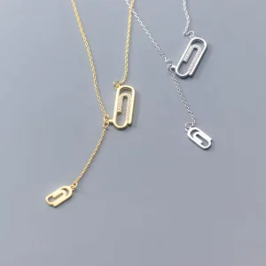 Fashion 925 Sterling Silver CZ Zircon Paperclip Pendant Necklaces Chain Link Necklaces for Women Summer Jewelry