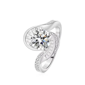 Fashion 925 Sterling Silver Genuine Jewelry GRA Certificate Geometric 2CT Moissanite Diamond Engagement Ring