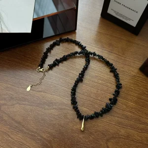 Fashion 925 Sterling Silver Gold Tear Drop Black Strand Beads Beaded Necklaces for Women Party Gifts Jewelry