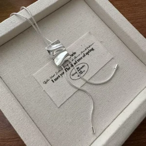 Fashion 925 Sterling Silver Hammered Square Shape Long Snake Chain Sweater Necklaces for Women