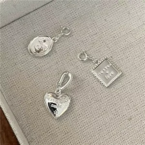 Fashion 925 Sterling Silver Heart Square Oval Round Shape Charms for Making Necklace Pendants Jewelry Accessory