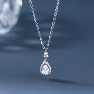 Fashion 925 Sterling Silver Jewellery Luxury Cubic Zirconia Water Drop Pendant Necklaces Jewelry for Women