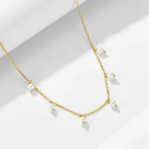 Fashion 925 Sterling Silver Necklace for Women Minimalist Pearl Necklace 14K Gold Plated Necklace