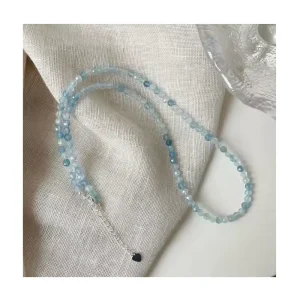 Fashion 925 Sterling Silver Sea Blue Crystal Beads Beaded Necklaces for Women Gifts Fine Jewelry