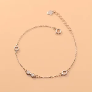 Fashion 925 Sterling Silver Small Cubic Zirconia Bow Knot Shape Hand Charm Bracelets Jewelry for Women