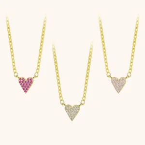 Fashion 925 Sterling Silver Trendy Jewelry 18k Gold Plated Pink Red White Heart Shape Pendant Necklace for Women