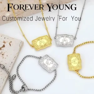Fashion A Z Alphabet Letters Pendant Necklaces Embossed Vintage Rectangle Letter Tag Western Belt Buckle Initial Necklace