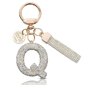 Fashion A Z Full Rhinestone Alphabet Keychain Colorful & White Crystal Zinc Alloy Metal Bag Charm