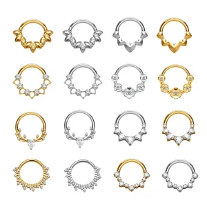 Fashion ASTM F136 G23 Clicker Nose Ring Pave White CZ Ear Cartilage Tragus Helix Lobe Women Body Piercing Jewelry