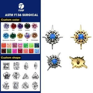 Fashion ASTM F136 Titanium Round Opal Inlay Ilp Stud Labret Body Piercing Jewelry Flat Back Rod Internal Thread