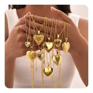 Fashion Accessories Anti Tarnish Jewelry Stainless Steel Openable Zirconia Heart Shaped Photo Locket Pendant Necklace for Women