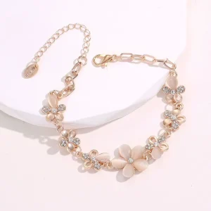 Fashion Accessories Cat’s Eye Stone Flower Bracelet Fresh & Elegant Style