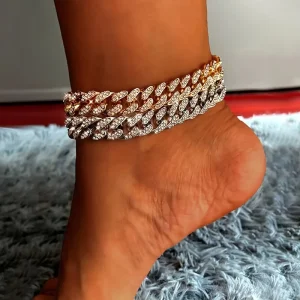Fashion Accessories Full diamond Rhinestone Hip-hop Cuban Chain Anklet