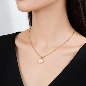 Fashion Accessory Women’s Trendy Tibetan Silver Link Chain Genuine White Freshwater Natural Pearl Pendant Necklace for Party