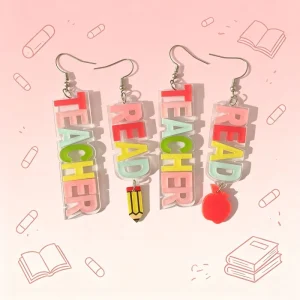 Fashion Acrylic Colored Patchwork Letter Earrings Unique Schooling Apple Pencil Earrings for Student Graduation Jewelry