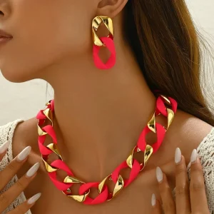 Fashion Acrylic Cuban Chain Necklace Earring Set N26540