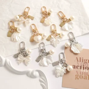 Fashion Acrylic Pearl Keychain Cute Resin Shell Ginkgo Leaf Pendant Handbag Charm Accessories Women Car Key Ring Keychain