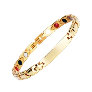 Fashion Adjustable Punk Style Health Magnetic Titanium Steel Hologram Bracelet Crystal Rhinestone Cute Gold for Children’s