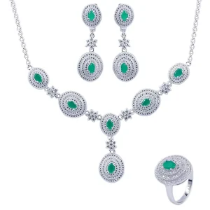 Fashion African Beads Dubai White Gold Jewelry Set Emerald Wedding Jewellery Designs