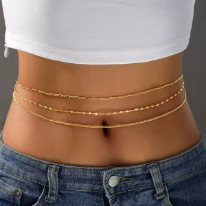 Fashion Alloy 3 Piece Waist Chain Set Women Gold Layered Belly Chains Summer Beach Body Jewelry Trendy Hip Hop Accessories