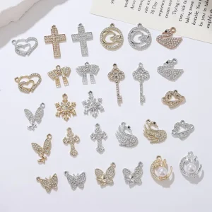 Fashion Alloy Charms Pendants Inlaid Rhinestones DIY Jewelry Accessories for Earrings Necklaces Bracelets Making
