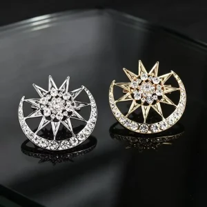 Fashion Alloy Five Point Star Rhinestone Brooch Anti Exposure Lapel Pin Women’s Wedding Party Gift Suit Accessory