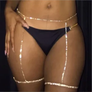 Fashion Alloy Gold Plated Multi layer Rhinestone Waist Chain Leg Bracelet Women’s Sexy Beach Bikini Party Gift Trendy Body
