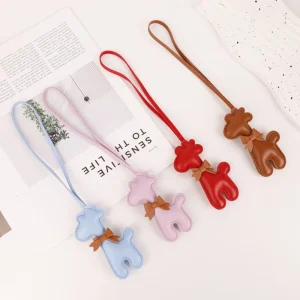 Fashion Animal Shaped PU Leather Bag Charm Bow Decorated Strap Pendant Decorative Keychain for Handbags Bags