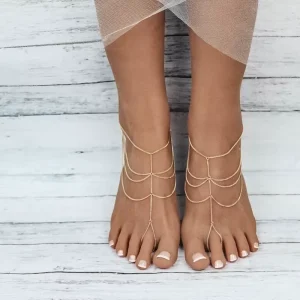Fashion Anklet with Toe Chain Women Link Chain Foot Jewelry Stainless Steel Multi Layer Barefoot Foot Chain