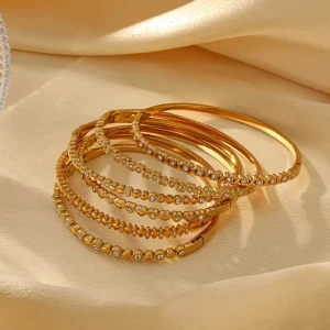Fashion Anti tarnish Waterproof Hypoallergenic Gold Minimalist Sparkling Zircon Bangle Set For Women Daily Commute Jewelry