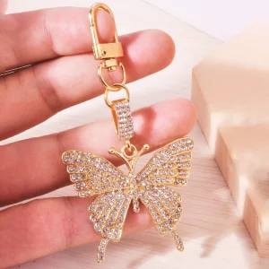Fashion Backpack Charms Gold Silver Plated Full Crystal Butterfly Keychain for Bag Key