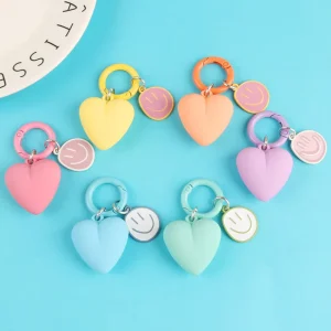 Fashion Bag Charm Candy Color Heart Pendant Enamel Happy Smile Face Keychain for Women