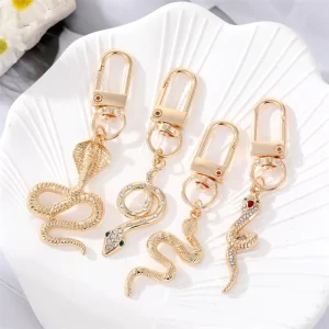 Fashion Bag Charm Metal Crystal Snake Shape Keychain Accessories for Key