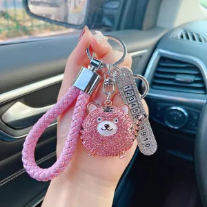 Fashion Bag Charms Accessory Keyring Women Rhinestone Metal Lion Keychain Zinc Alloy Animal Keyholder