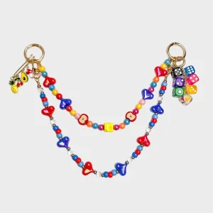 Fashion Bag Charms Colorful Double Layer Cute Acrylic Heart Beads Fruit Brooch Dice Pendant for Women Phone Purse Decor