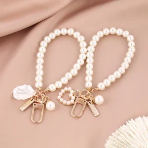 Fashion Bag Phone Keyrings Earphone case Charm for Women Wristlet Key Chain Pearls White Tassel Drop Diy Shell Bracelet Keychain