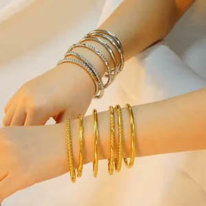 Fashion Bamboo Titanium Steel Bracelet Trendy INS Style Three Bead Wristlet 18K Stainless Steel Plain Circle Bracelet